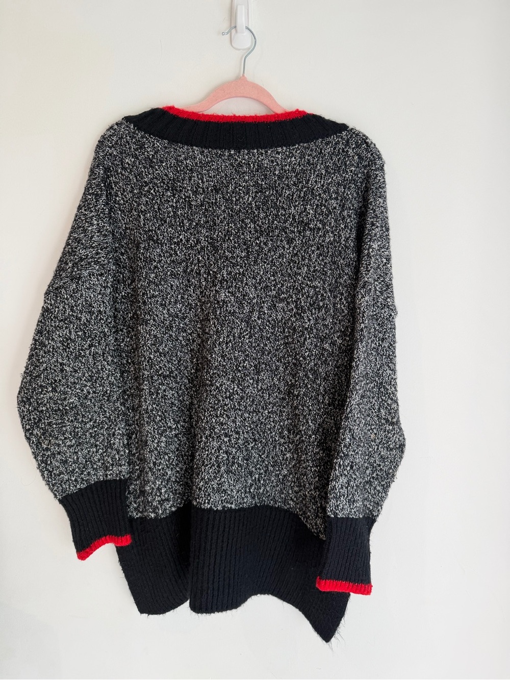 Marks & Spencer Black & White Marled V-Neck Sweater with Red Trim - Picture 3 of 4